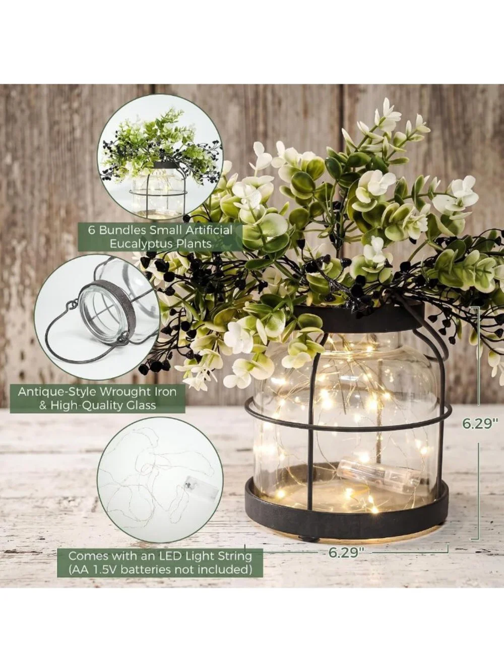 Rustic Vintage Glass Vase for Farmhouse Decor | Decorative Lantern Accent Piece